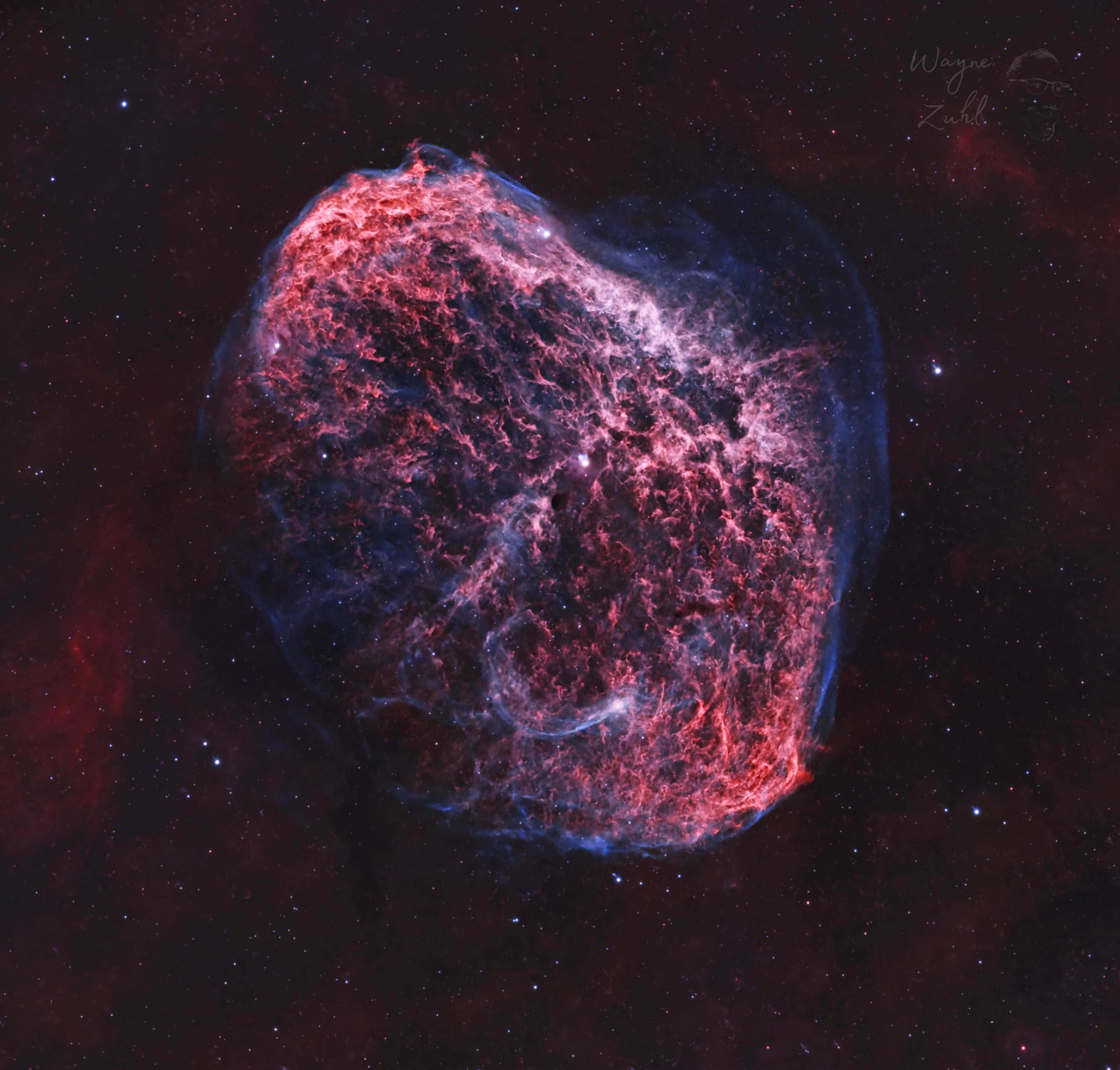 NGC 6888, the Crescent Nebula, photographed by Wayne Zuhl